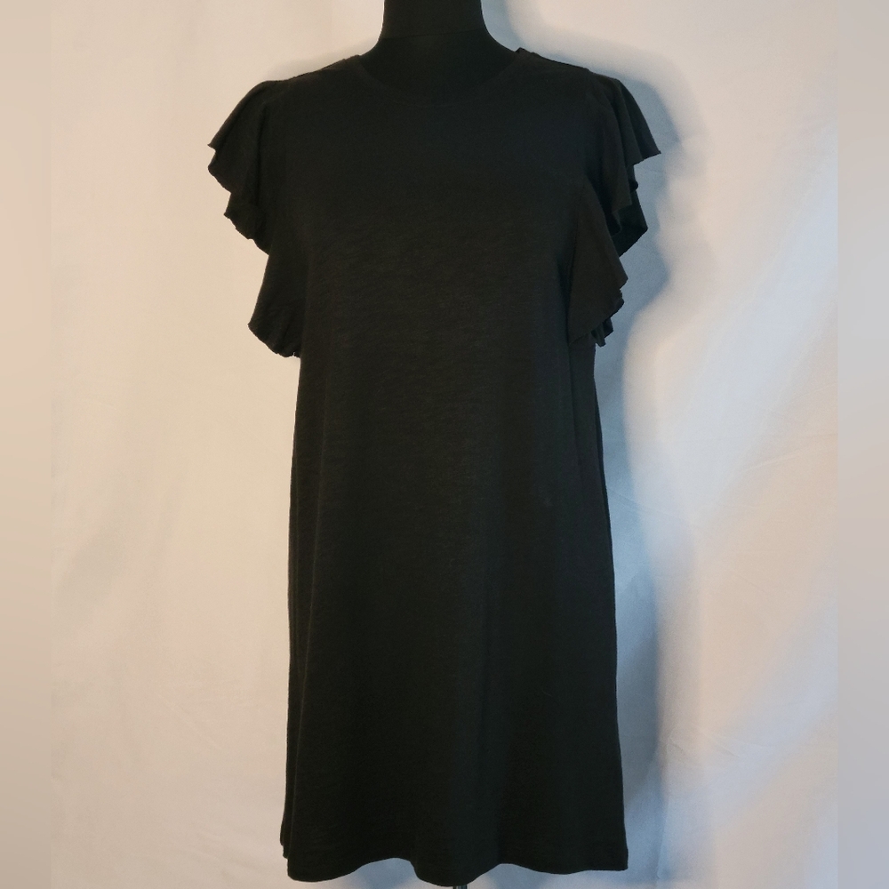 Lilla P NWT Black Dress V-Neck With Flutter Sleves Lower Armhole Above Knee